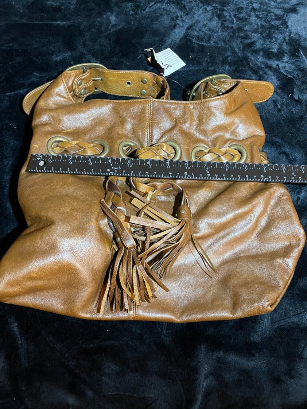 Kooba Carla NWT Chestnut Leather Hobo Bag Suede Lined Braided Tassel - Picture 3 of 10